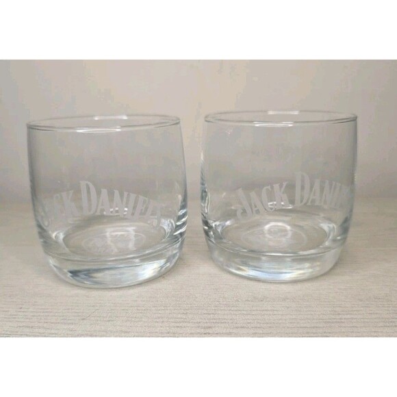 Jack Daniel’s Other - ( 2) Jack Daniels Old No. 7 Whiskey Rock Glass Etched Round Bottom Low Ball